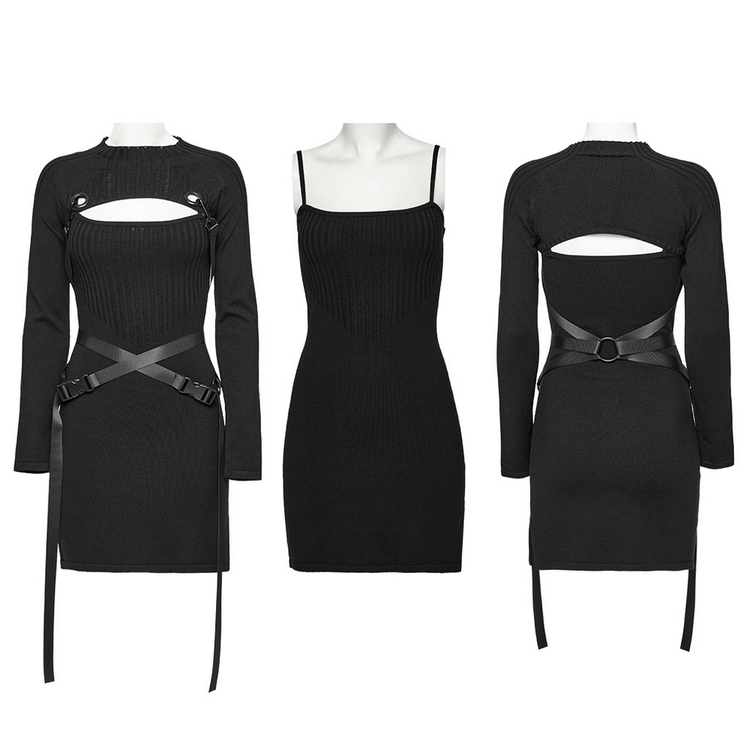 Punk Harness Ribbed Dress Set with Adjustable Details - image 3