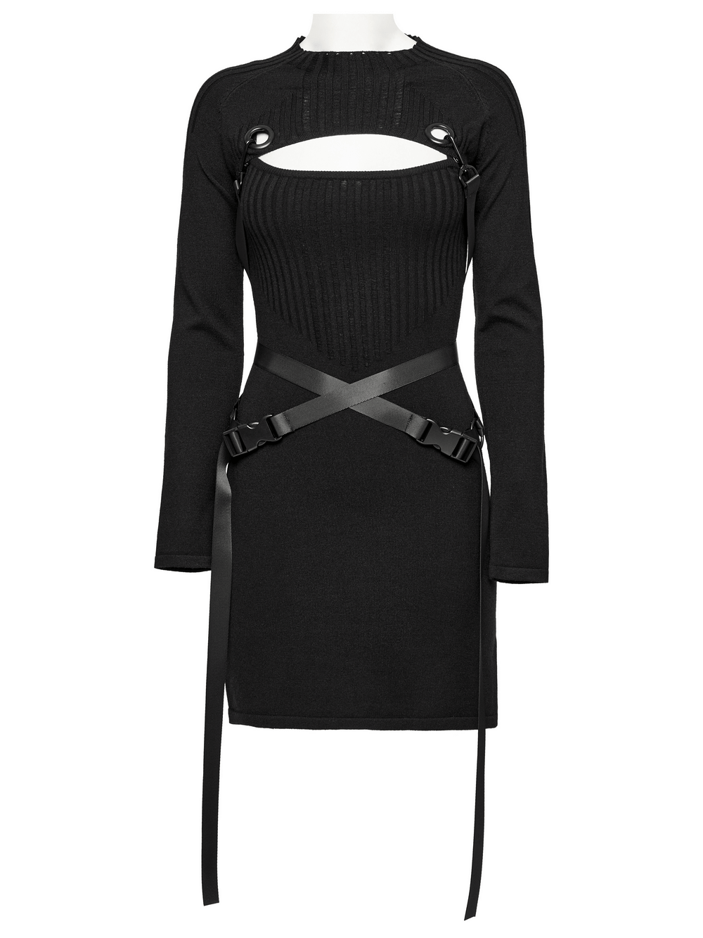 Punk Harness Ribbed Dress Set with Adjustable Details - image 4