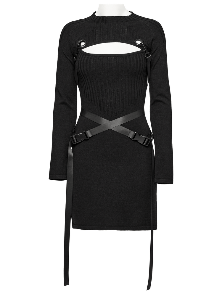 Punk Harness Ribbed Dress Set with Adjustable Details - image 4