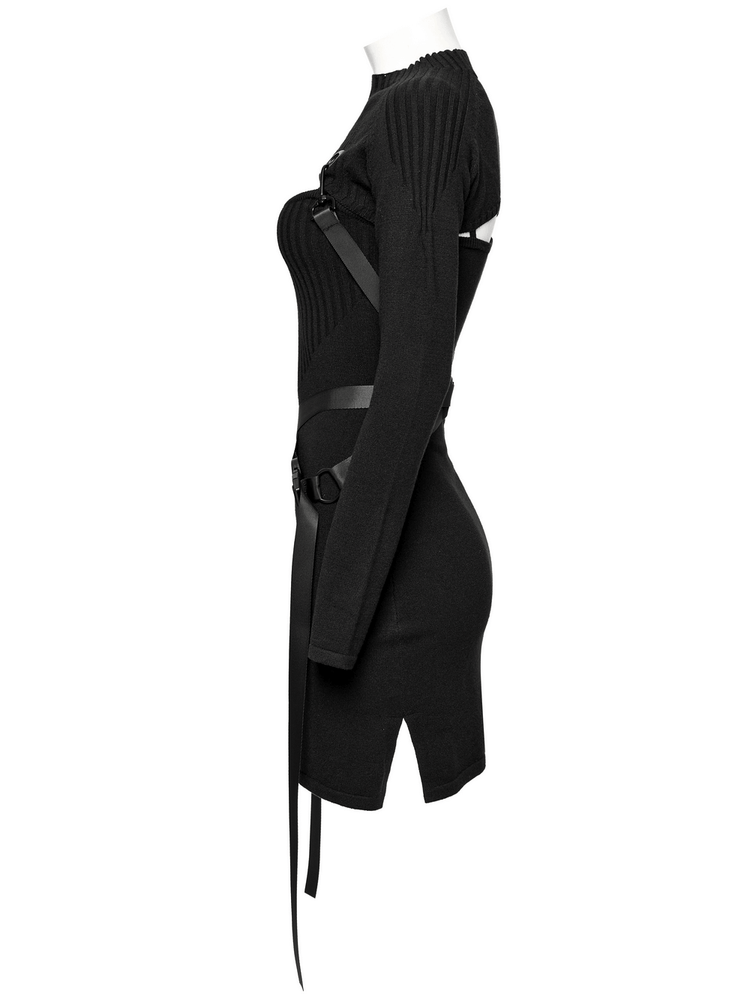 Punk Harness Ribbed Dress Set with Adjustable Details - image 6