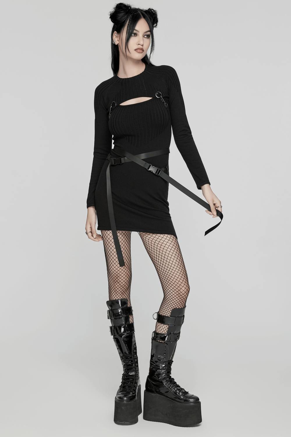 Punk Harness Ribbed Dress Set with Adjustable Details - image 13