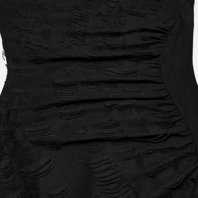 Punk Hooded Dress with Asymmetrical Hem and Textured Mesh - image 8