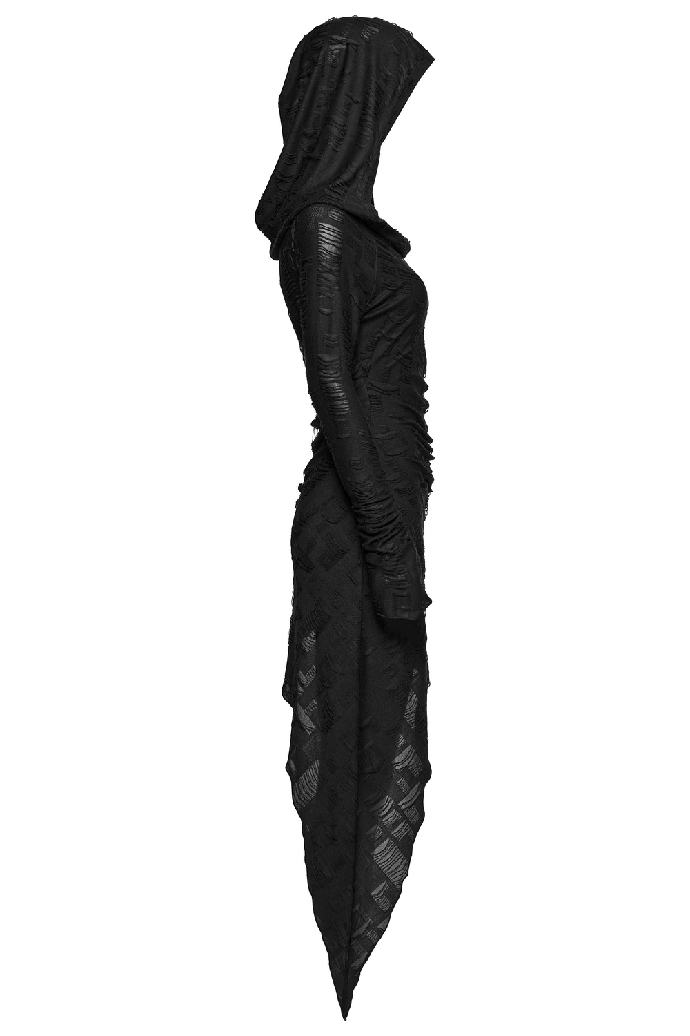 Punk Hooded Dress with Asymmetrical Hem and Textured Mesh - image 5