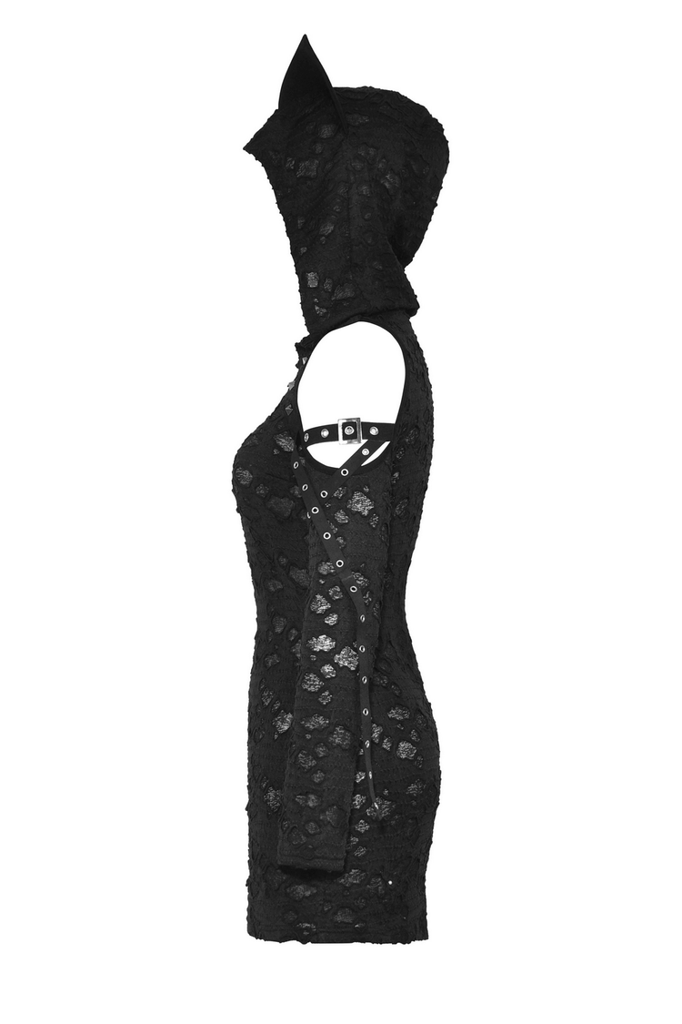 Punk Lace Zip-Up Mini Dress with Hood and Cat Ear - image 5