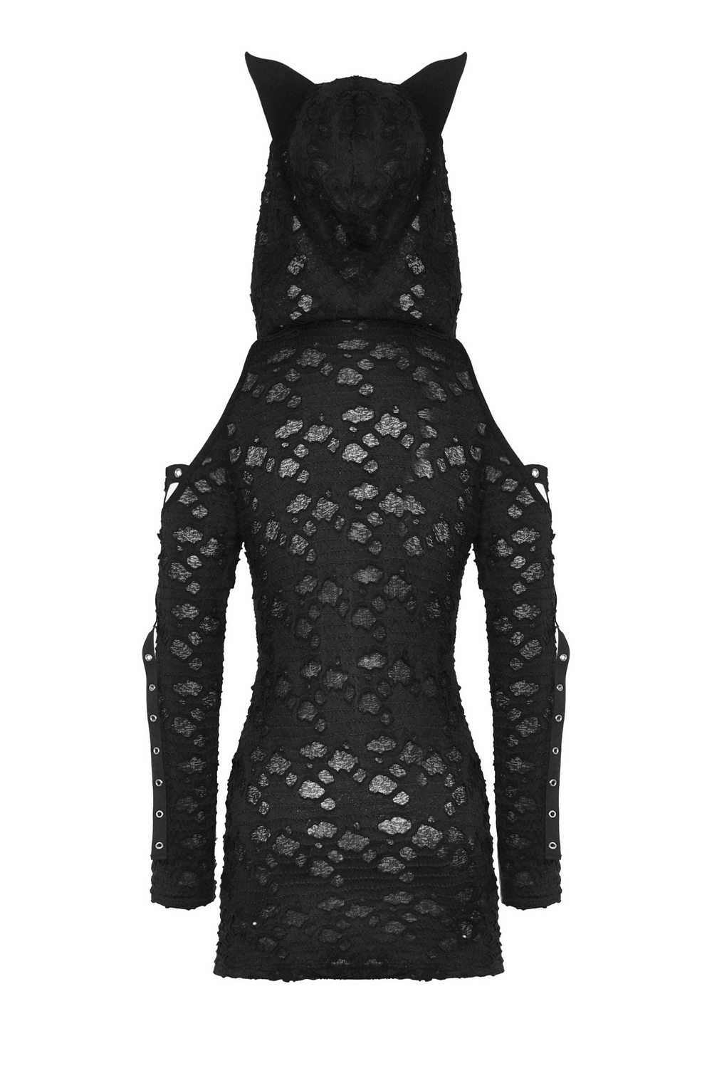 Punk Lace Zip-Up Mini Dress with Hood and Cat Ear - image 6