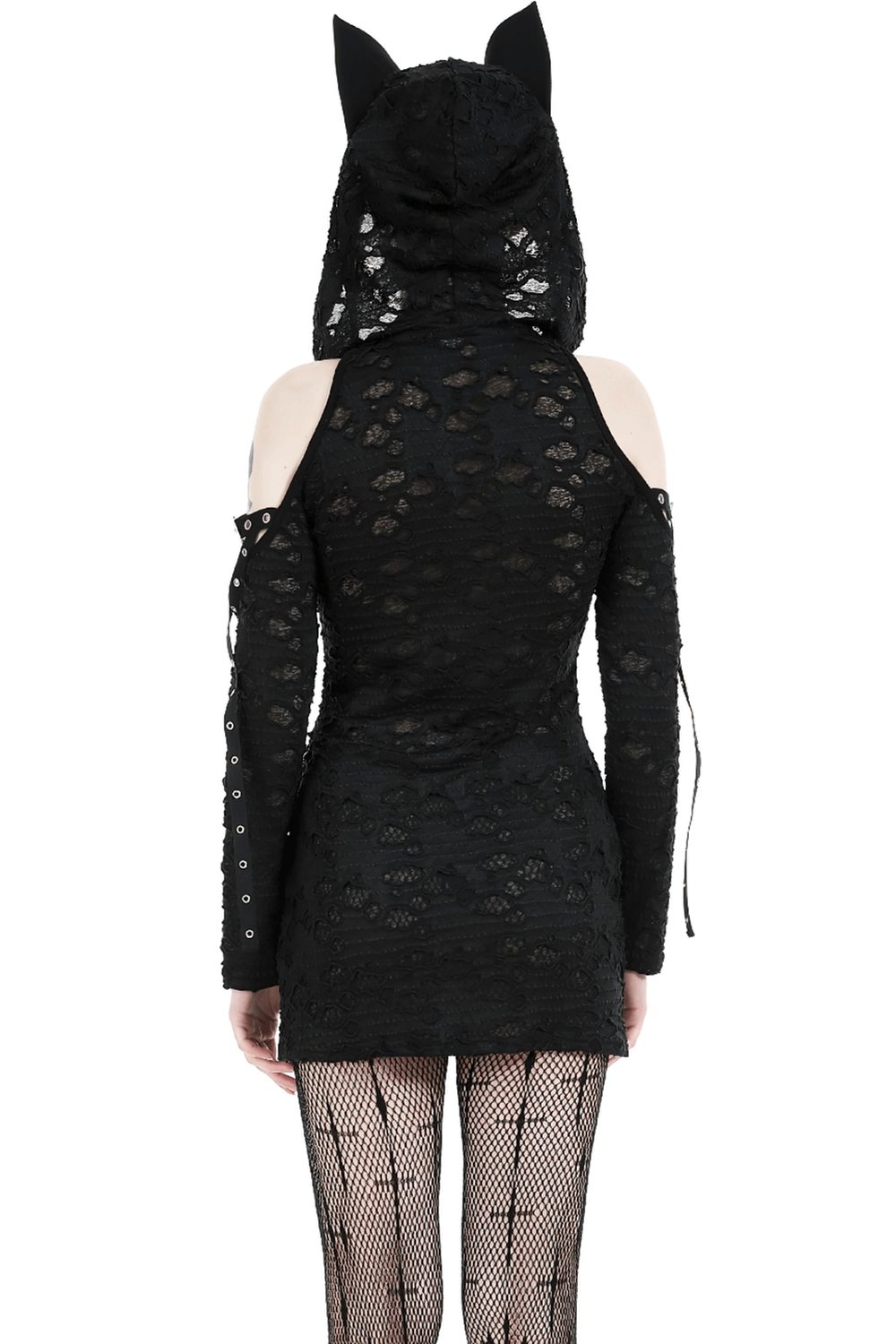 Punk Lace Zip-Up Mini Dress with Hood and Cat Ear - image 2