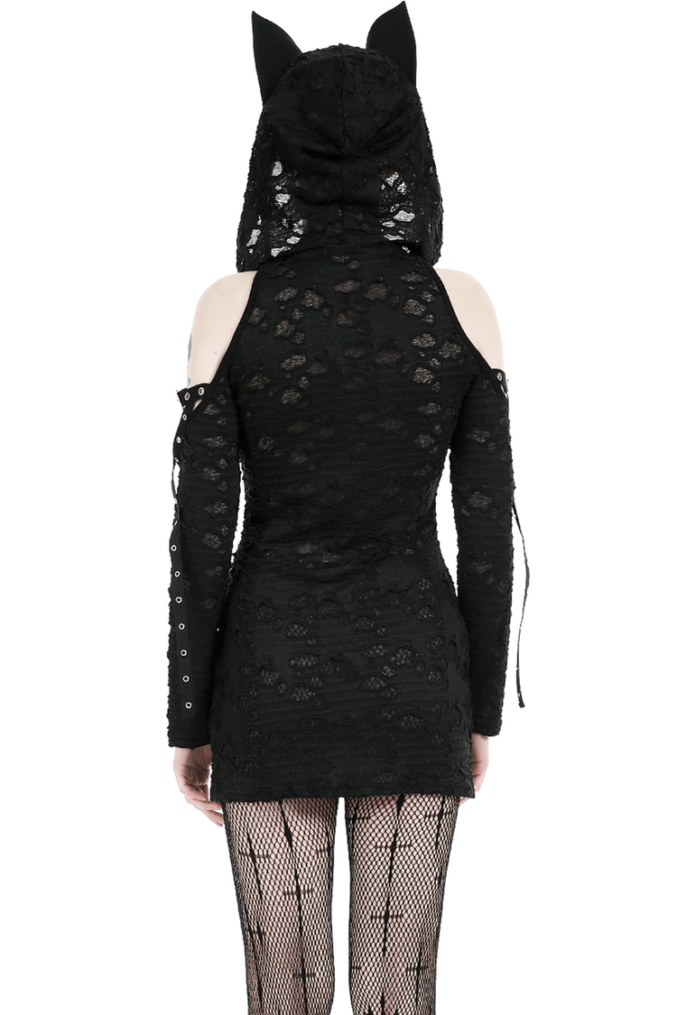 Punk Lace Zip-Up Mini Dress with Hood and Cat Ear - image 2