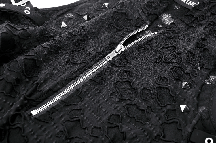 Punk Lace Zip-Up Mini Dress with Hood and Cat Ear - image 8