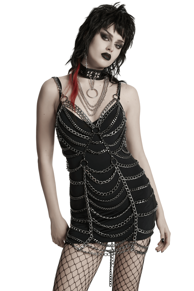 Punk Metal Chain Body Harness Dress with Adjustable Chains - image 1