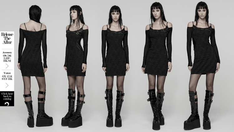 Punk Off-the-Shoulder Bodycon Dress with Metal Eyelets - image 13