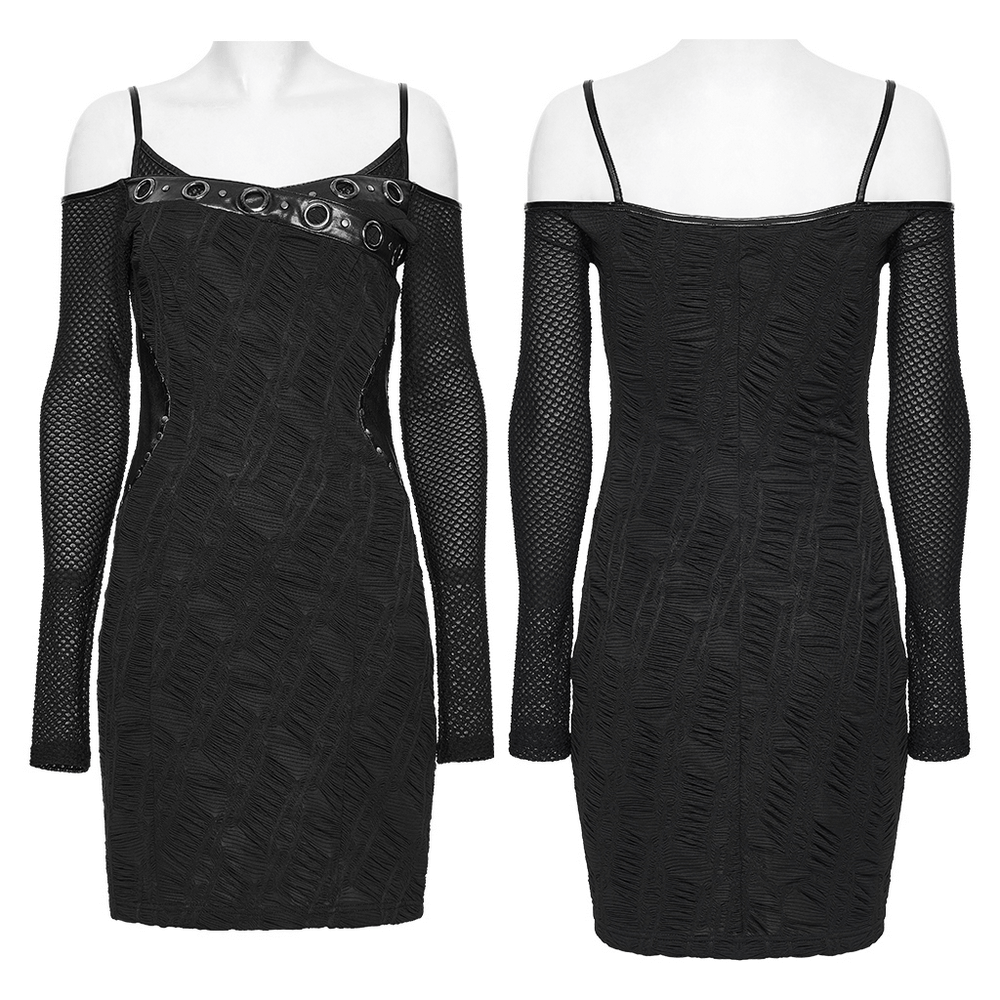 Punk Off-the-Shoulder Bodycon Dress with Metal Eyelets - image 3