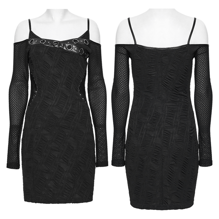 Punk Off-the-Shoulder Bodycon Dress with Metal Eyelets - image 3