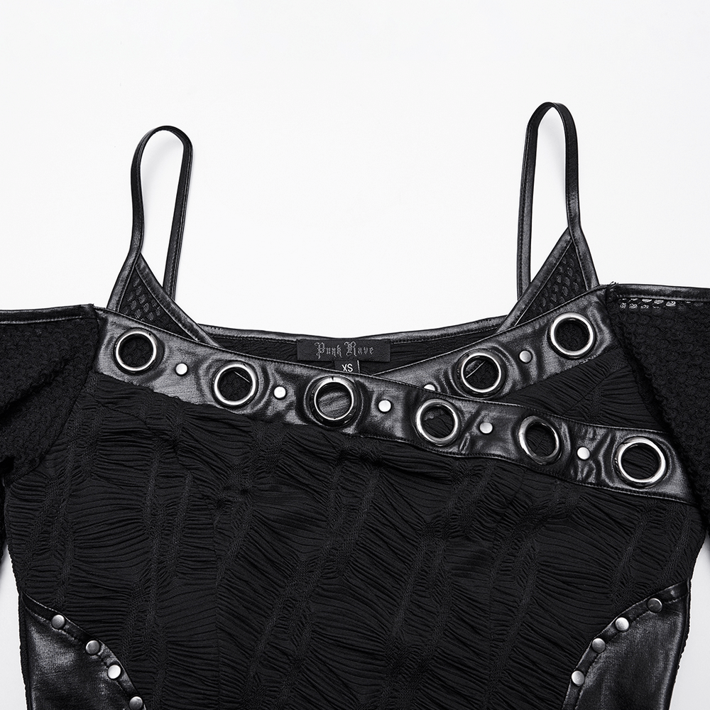 Punk Off-the-Shoulder Bodycon Dress with Metal Eyelets - image 7