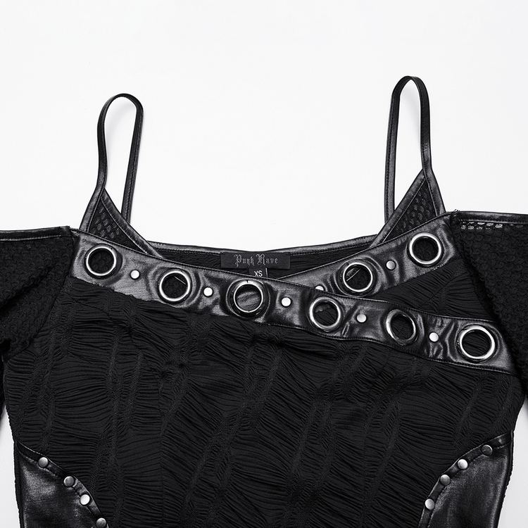 Punk Off-the-Shoulder Bodycon Dress with Metal Eyelets - image 7