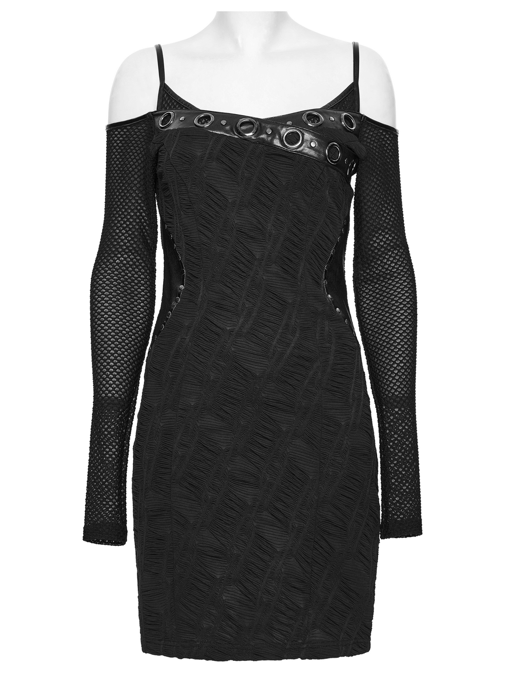 Punk Off-the-Shoulder Bodycon Dress with Metal Eyelets - image 4