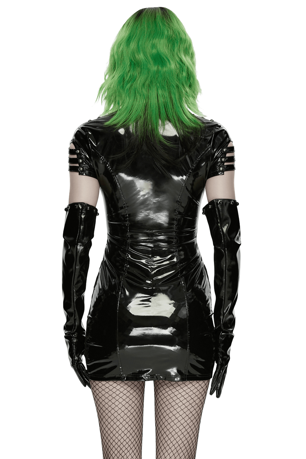 Punk Patent Leather Dress with Mesh Panels and Buckles - image 2