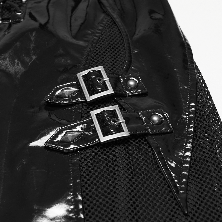 Punk Patent Leather Dress with Mesh Panels and Buckles - image 10