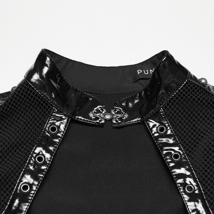 Punk Patent Leather Dress with Mesh Panels and Buckles - image 7
