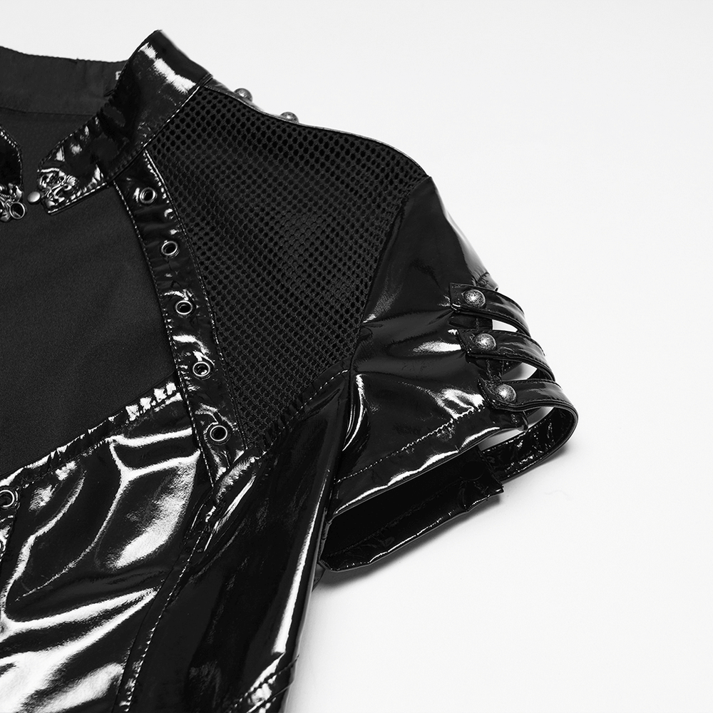 Punk Patent Leather Dress with Mesh Panels and Buckles - image 8