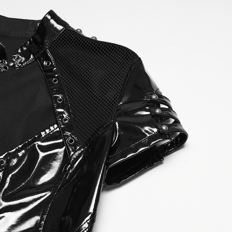 Punk Patent Leather Dress with Mesh Panels and Buckles - image 8
