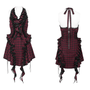 Punk Plaid Lace-Up Ruffle Asymmetrical Mini Dress - image 3