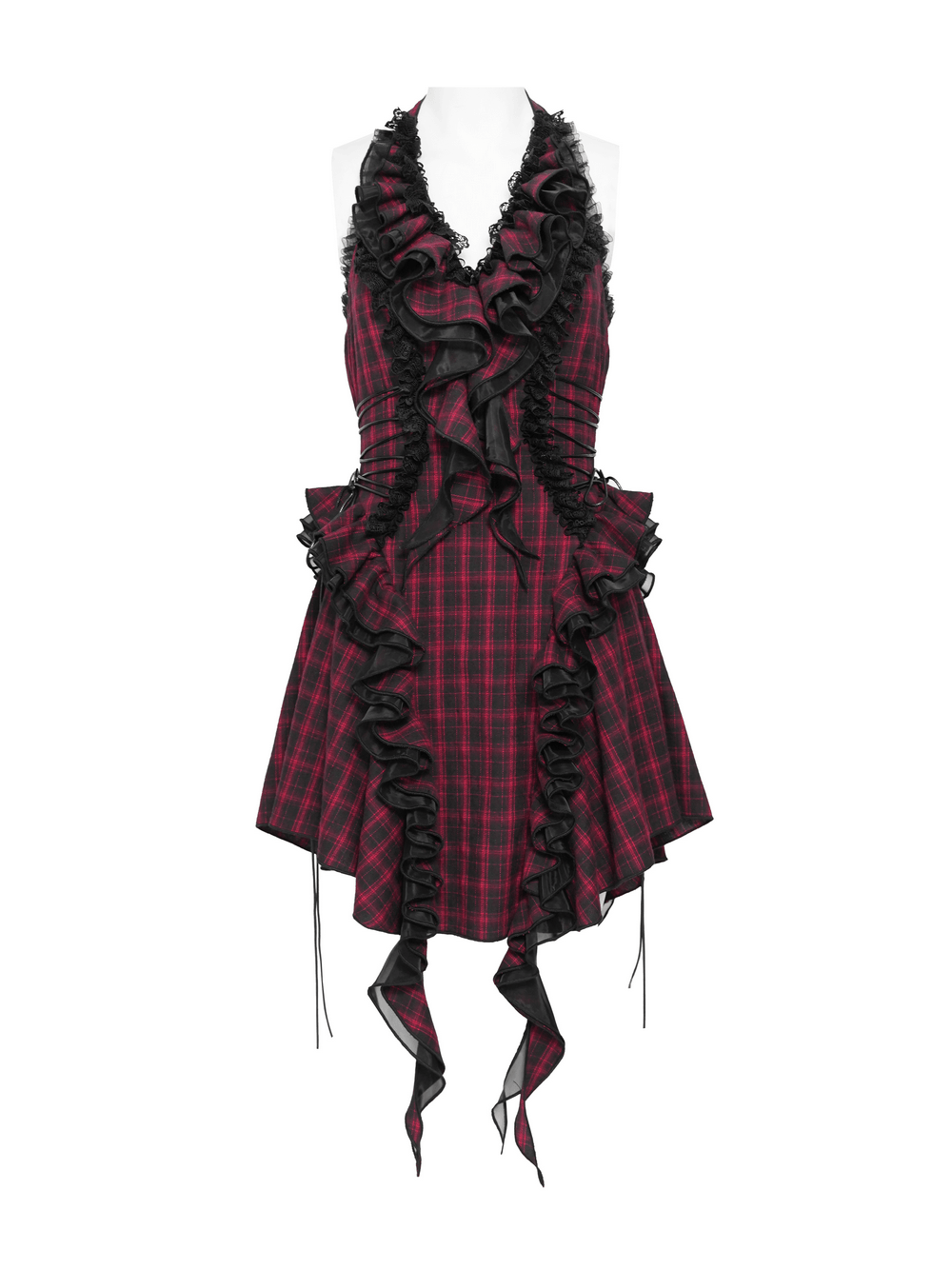 Punk Plaid Lace-Up Ruffle Asymmetrical Mini Dress - image 4