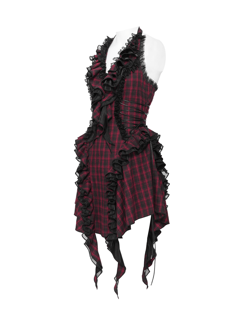Punk Plaid Lace-Up Ruffle Asymmetrical Mini Dress - image 5