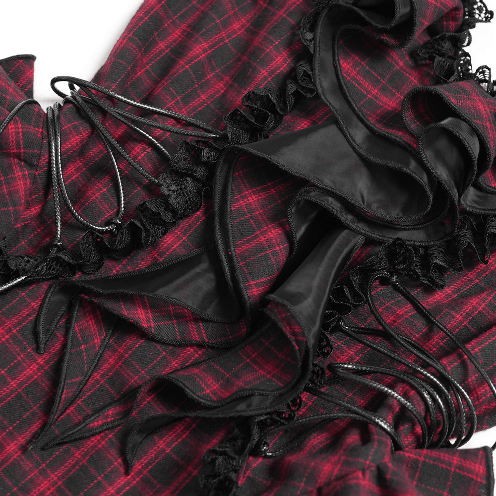 Punk Plaid Lace-Up Ruffle Asymmetrical Mini Dress - image 8