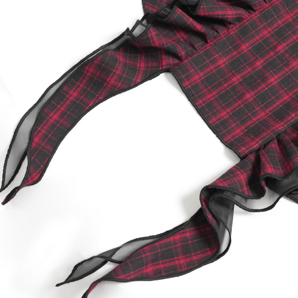 Punk Plaid Lace-Up Ruffle Asymmetrical Mini Dress - image 9