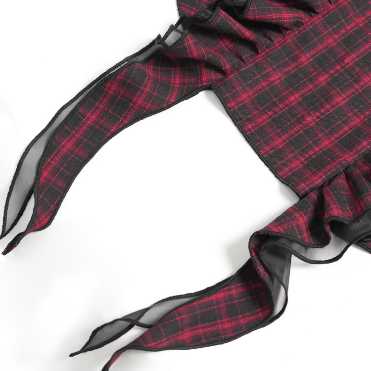 Punk Plaid Lace-Up Ruffle Asymmetrical Mini Dress - image 9