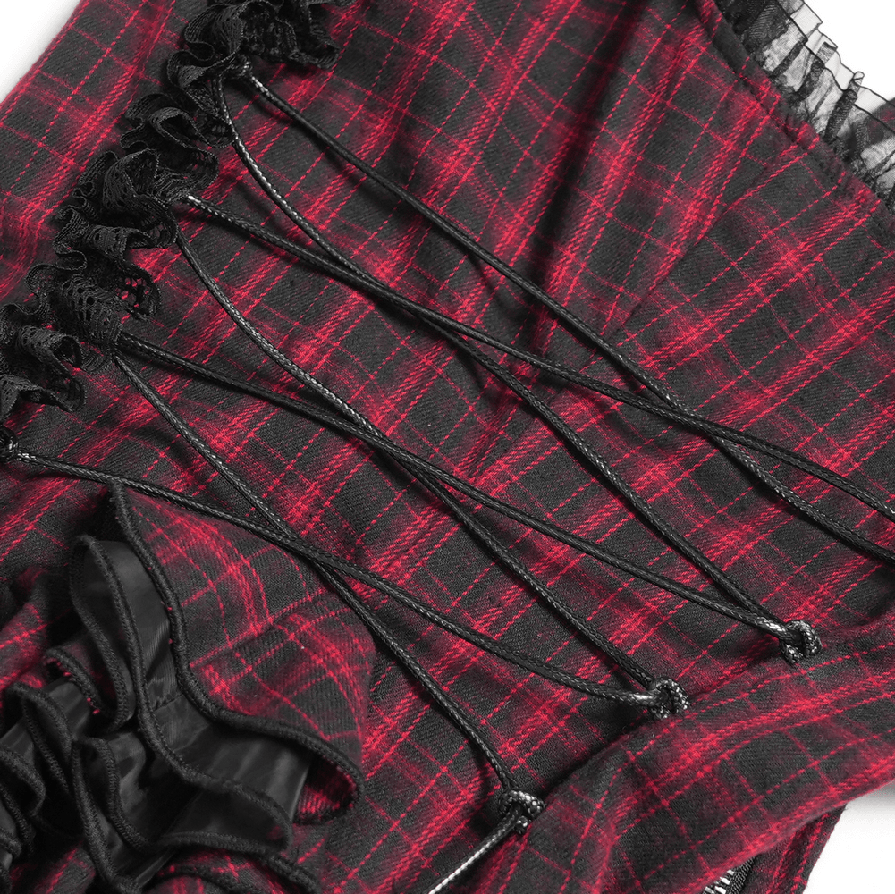 Punk Plaid Lace-Up Ruffle Asymmetrical Mini Dress - image 11