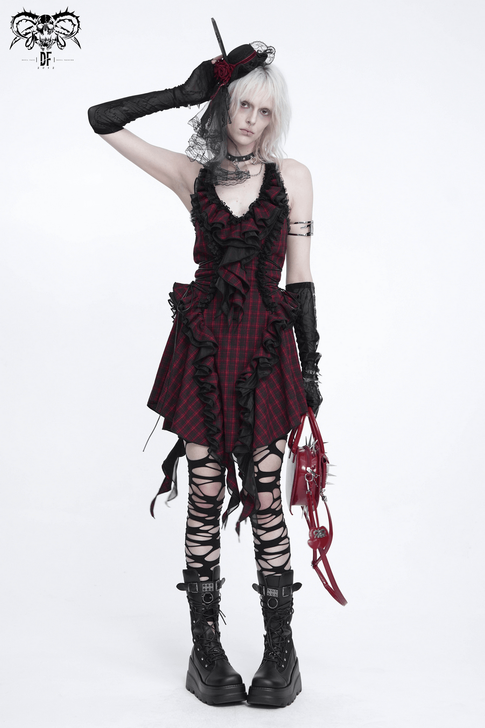 Punk Plaid Lace-Up Ruffle Asymmetrical Mini Dress - image 16