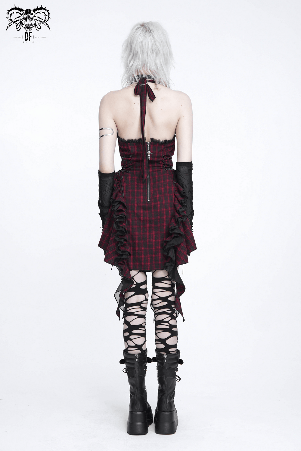 Punk Plaid Lace-Up Ruffle Asymmetrical Mini Dress - image 18