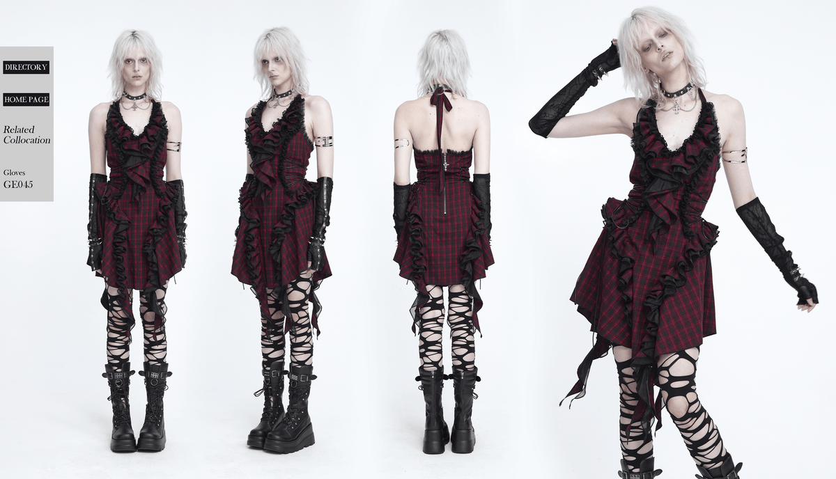 Punk Plaid Lace-Up Ruffle Asymmetrical Mini Dress - image 20