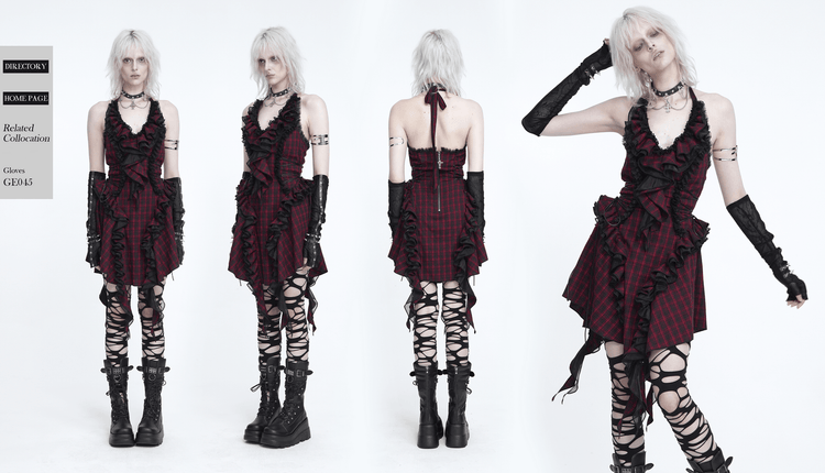 Punk Plaid Lace-Up Ruffle Asymmetrical Mini Dress - image 20
