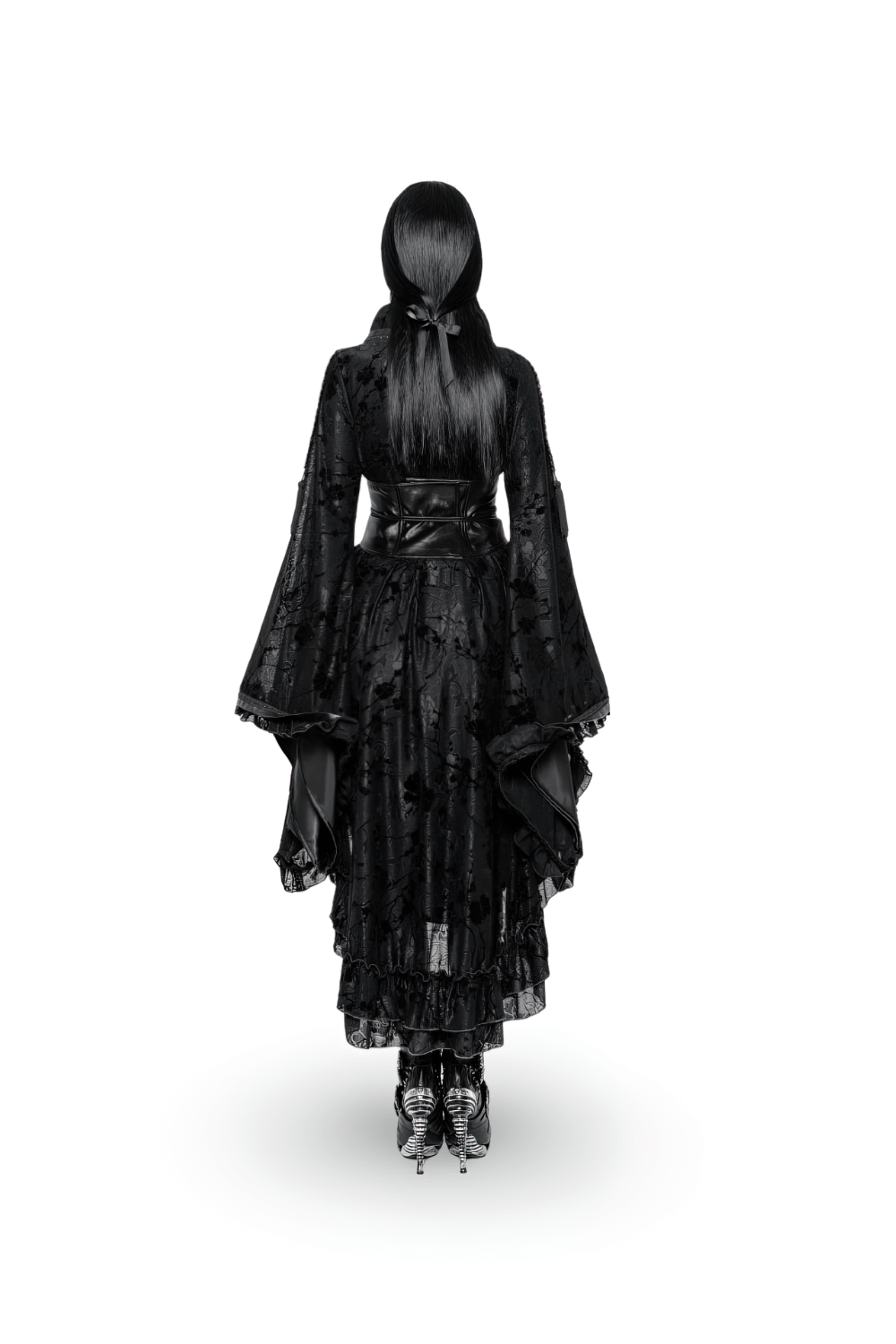 Punk Rave Gothic Lolita Flocking Lace Kimono Dress - image 2