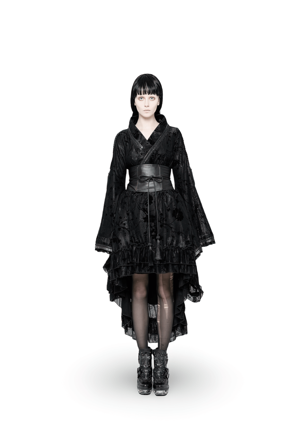 Punk Rave Gothic Lolita Flocking Lace Kimono Dress - image 1