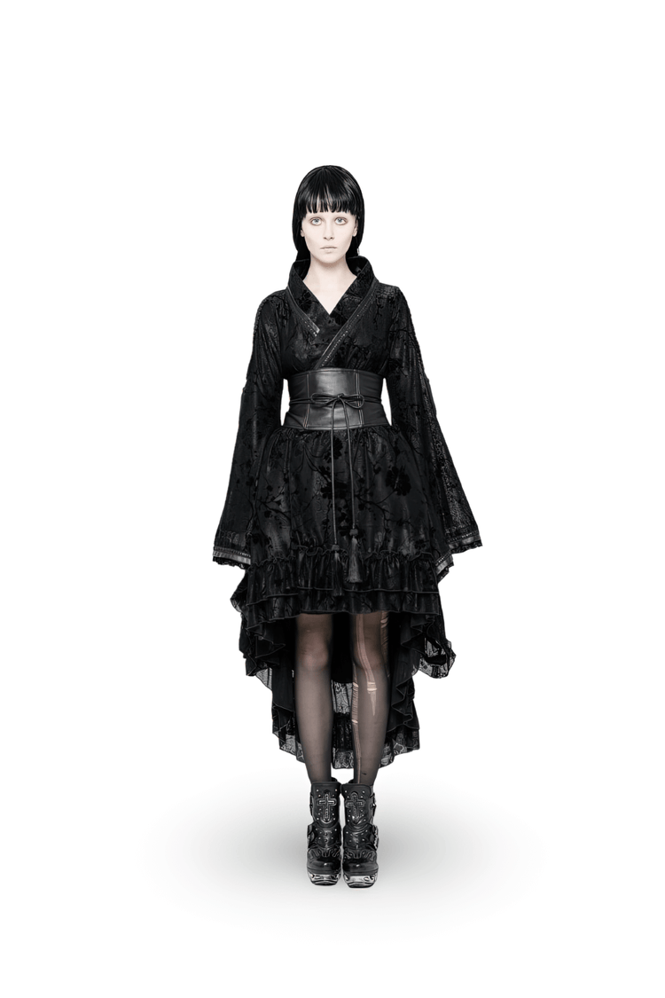 Punk Rave Gothic Lolita Flocking Lace Kimono Dress - image 1
