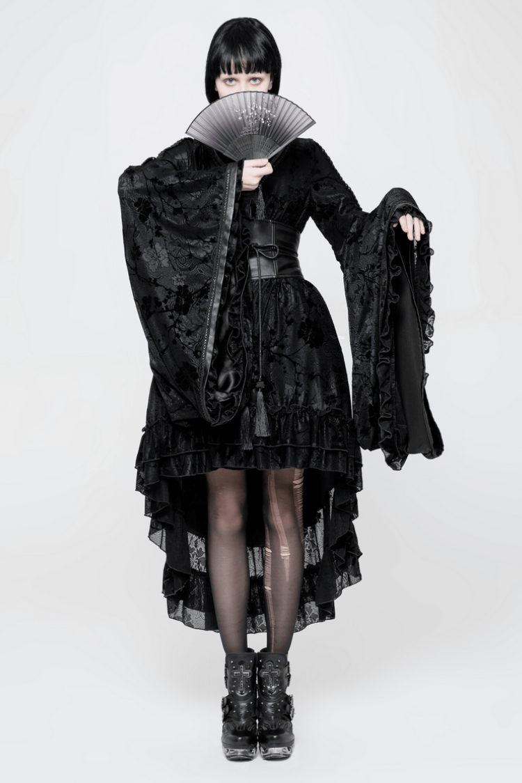 Punk Rave Gothic Lolita Flocking Lace Kimono Dress - image 11