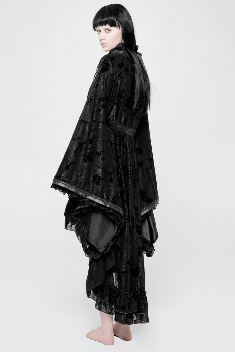 Punk Rave Gothic Lolita Flocking Lace Kimono Dress - image 12