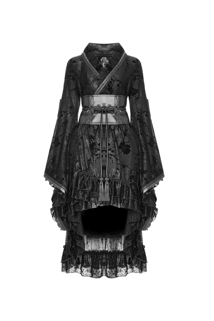 Punk Rave Gothic Lolita Flocking Lace Kimono Dress - image 4