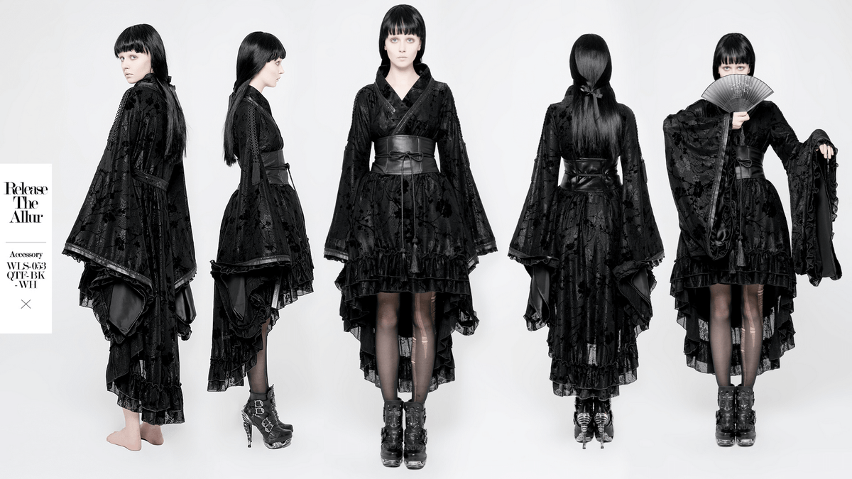 Punk Rave Gothic Lolita Flocking Lace Kimono Dress - image 14