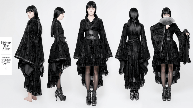 Punk Rave Gothic Lolita Flocking Lace Kimono Dress - image 14