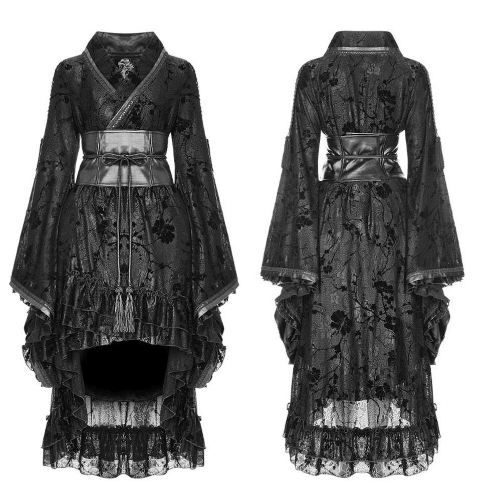 Punk Rave Gothic Lolita Flocking Lace Kimono Dress - image 3