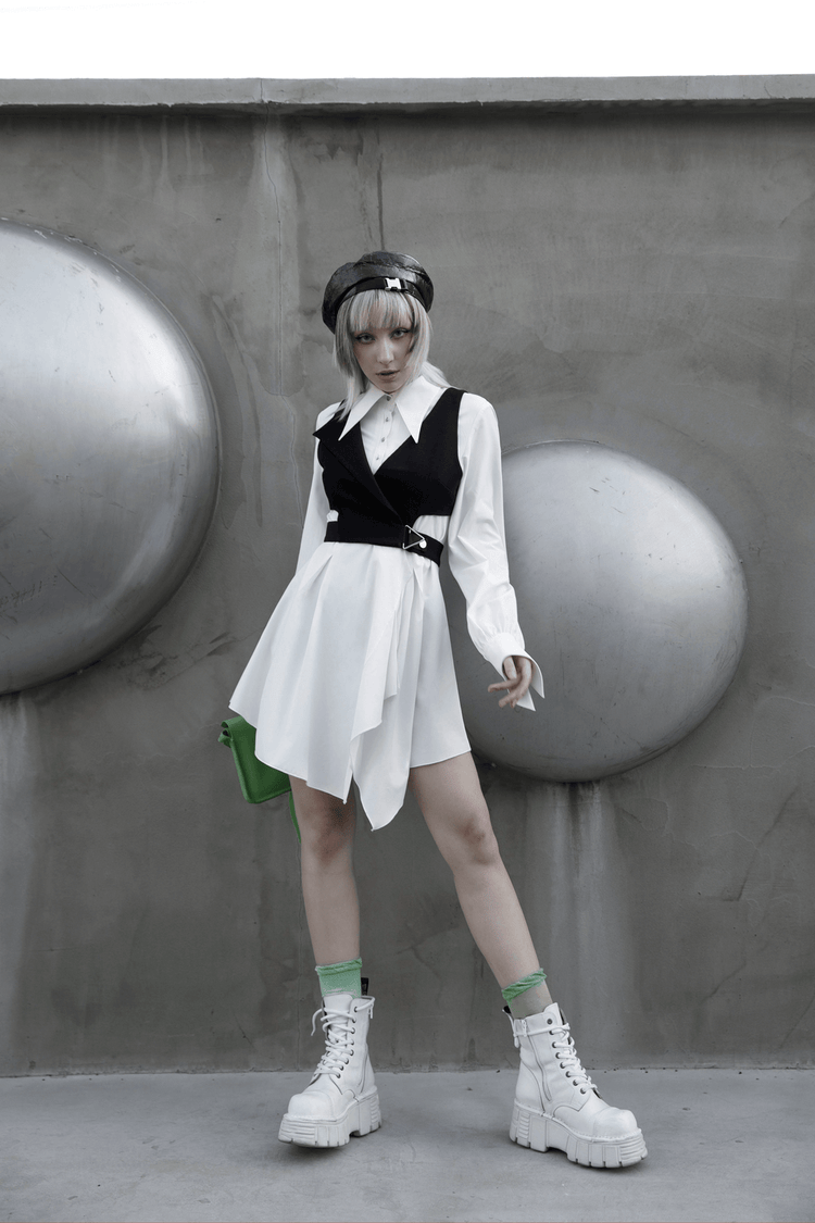 Punk Rave Gothic White Swallowtail Shirt Dress - image 14