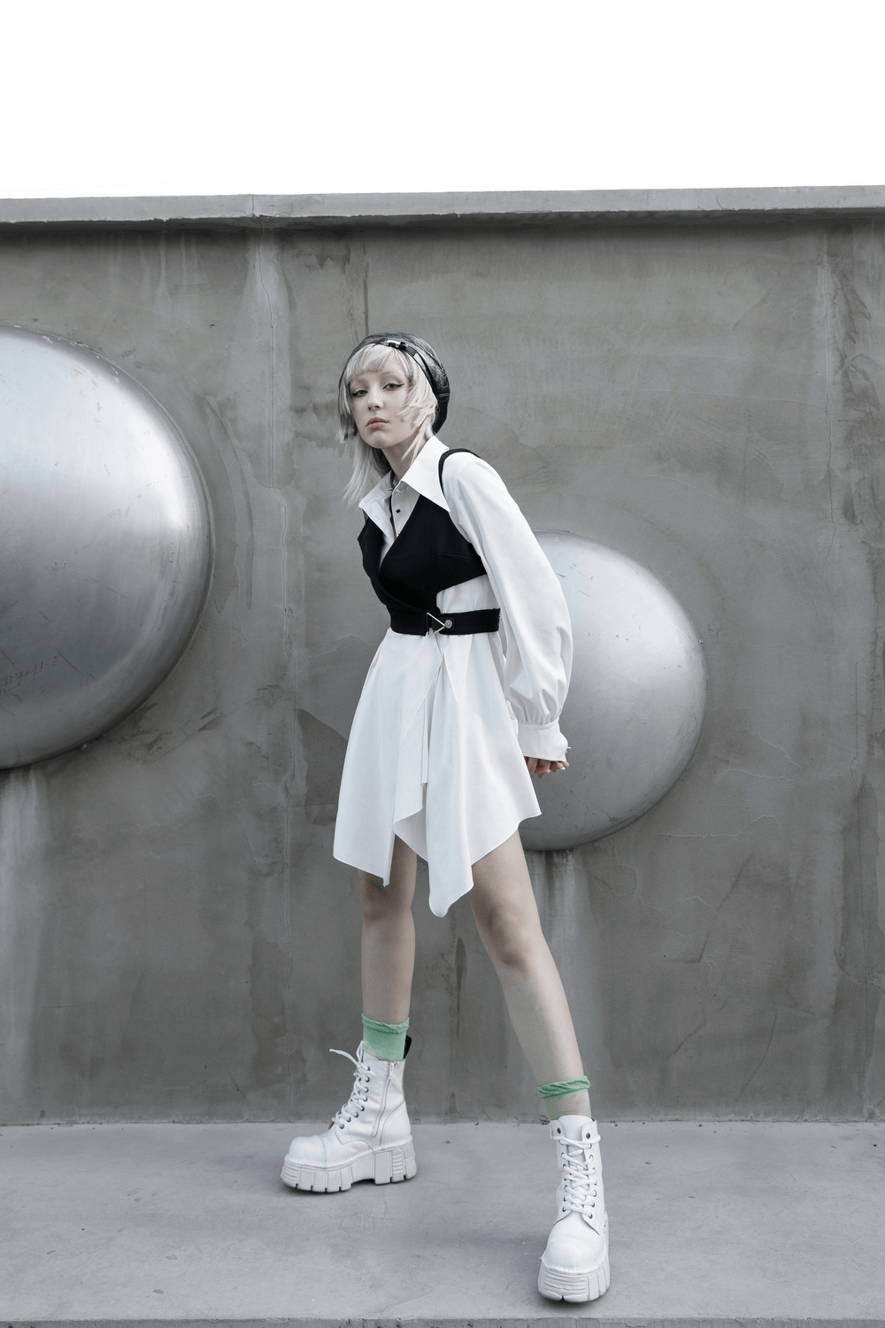 Punk Rave Gothic White Swallowtail Shirt Dress - image 15