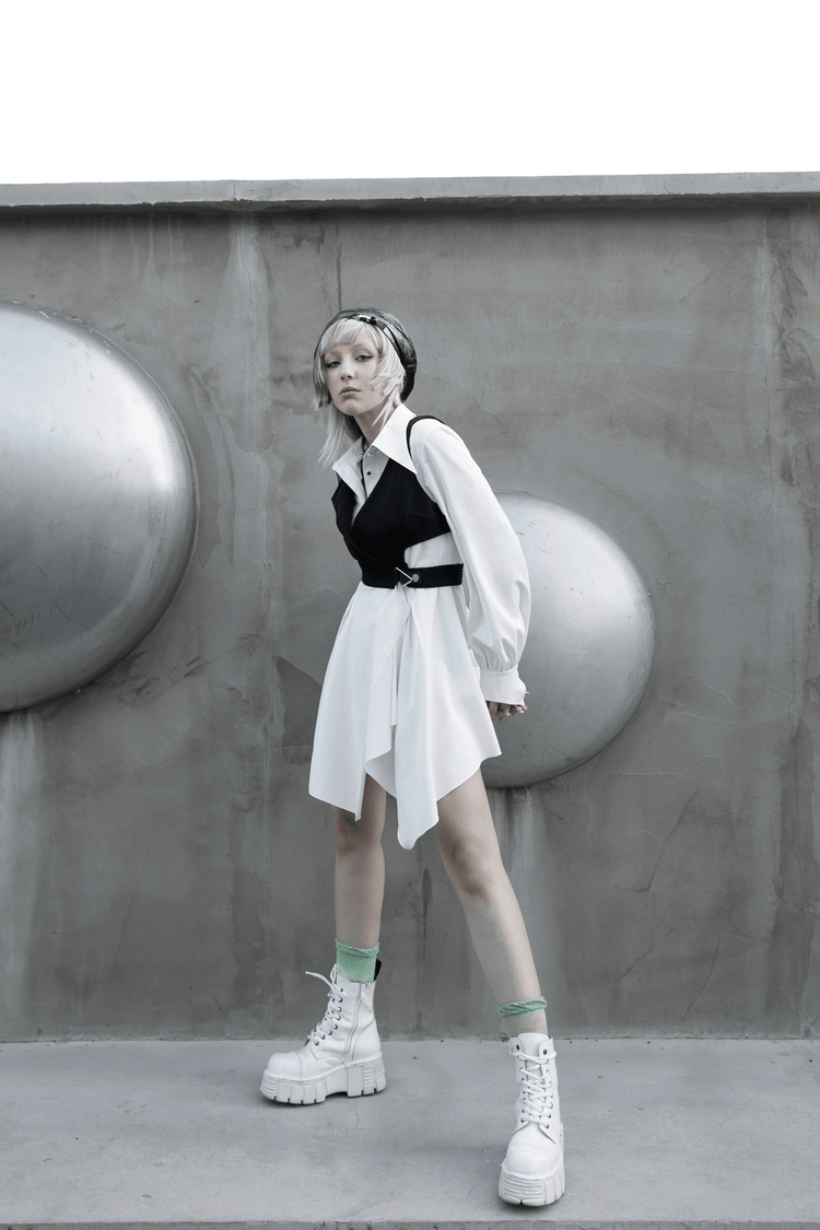 Punk Rave Gothic White Swallowtail Shirt Dress - image 15