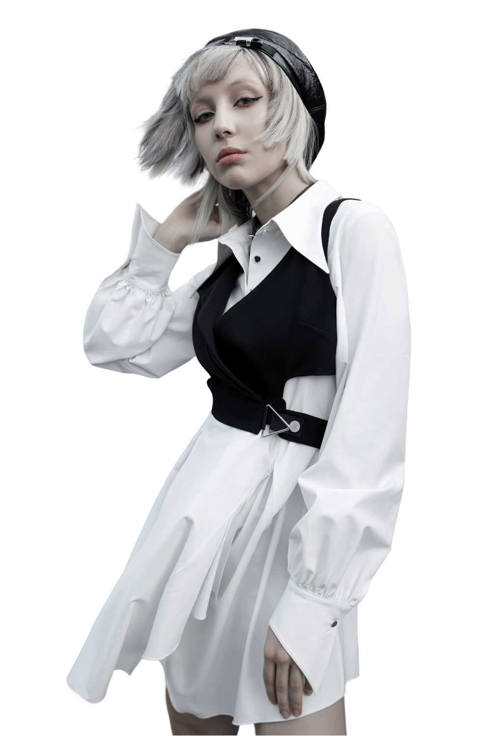 Punk Rave Gothic White Swallowtail Shirt Dress - image 2