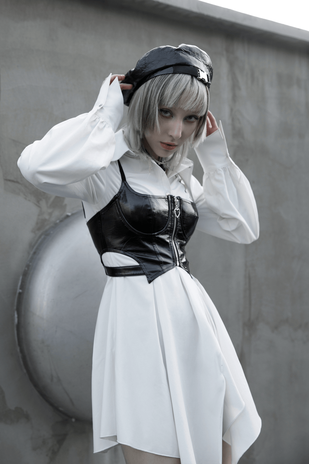 Punk Rave Gothic White Swallowtail Shirt Dress - image 13