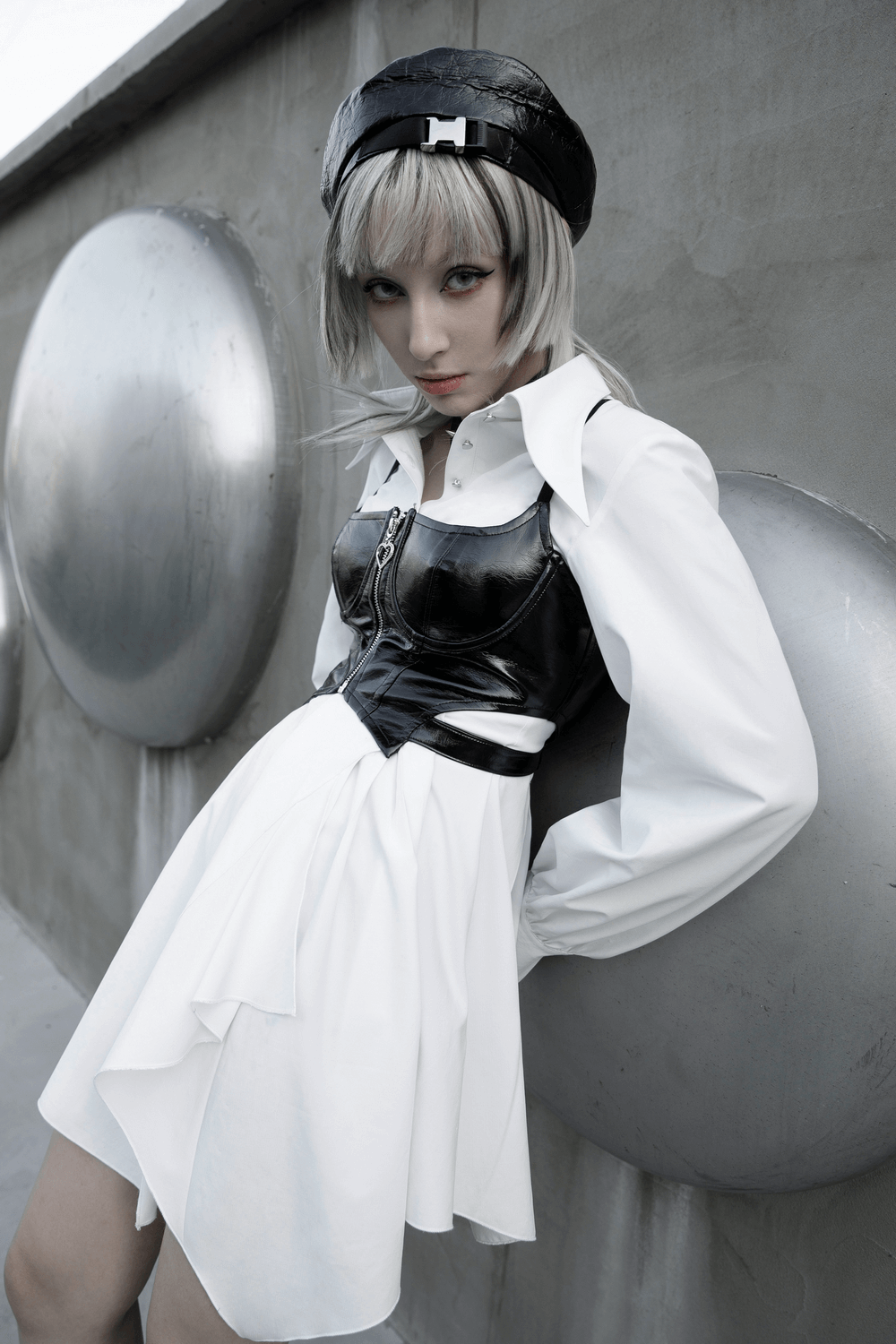 Punk Rave Gothic White Swallowtail Shirt Dress - image 12